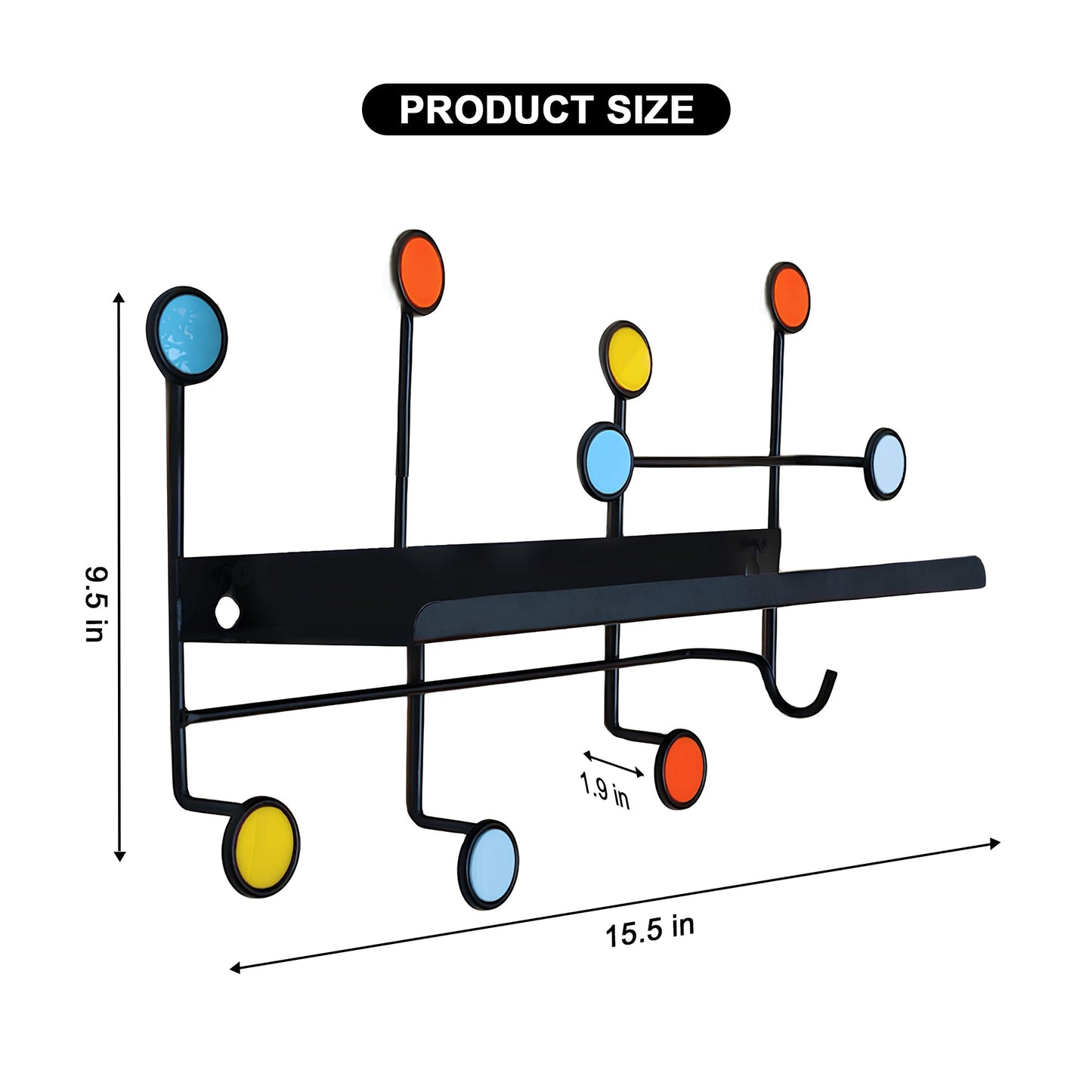 Nordic Style Wall Shelf With Hooks - Rectangle