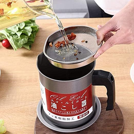 1.4L Strainer Oil Cooking Oil Filter Storage Oil Container Leakage Proof Oil Strainer Kitchen