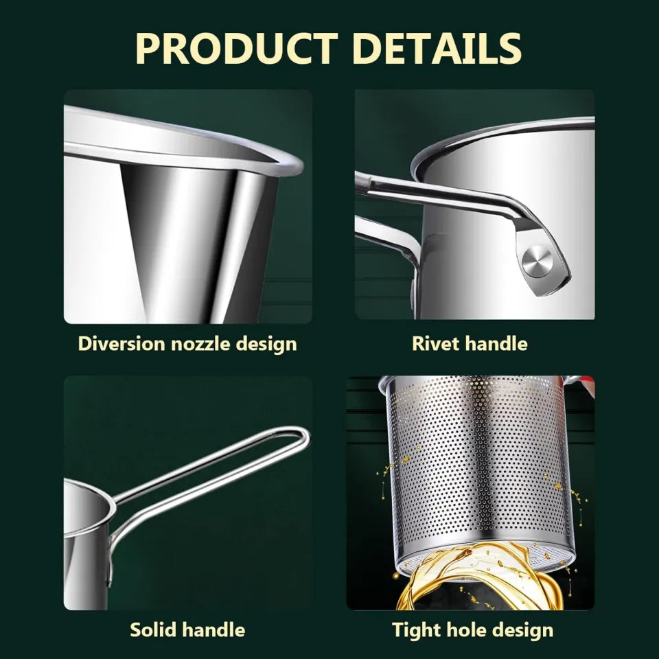 Deep Fryer Pot with Basket 304 Stainless Steel Mini Deep Oil Fryer, 1200Ml