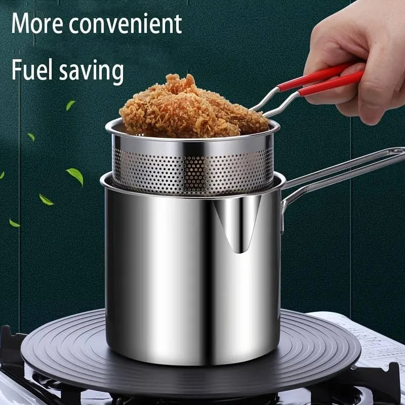 Deep Fryer Pot with Basket 304 Stainless Steel Mini Deep Oil Fryer, 1200Ml
