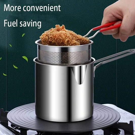Deep Fryer Pot with Basket 304 Stainless Steel Mini Deep Oil Fryer, 1200Ml