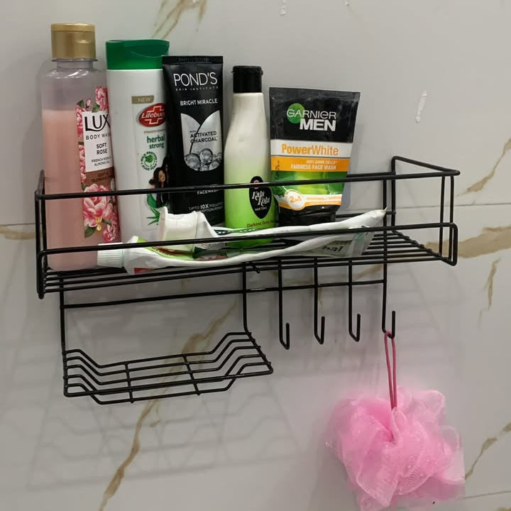 Bathroom Storage Shelf with Hooks and Soap Dish
