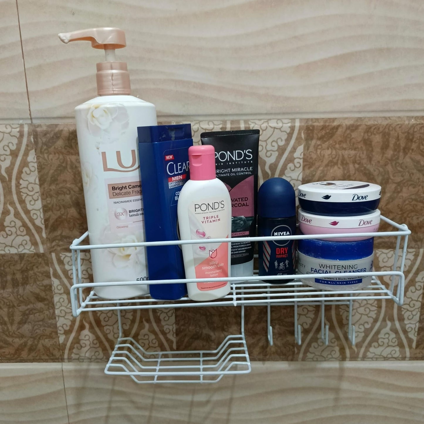 Bathroom Storage Shelf with Hooks and Soap Dish