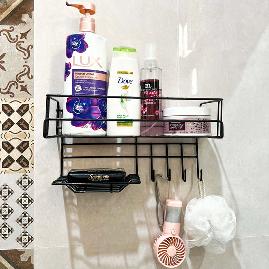 Bathroom Storage Shelf with Hooks and Soap Dish