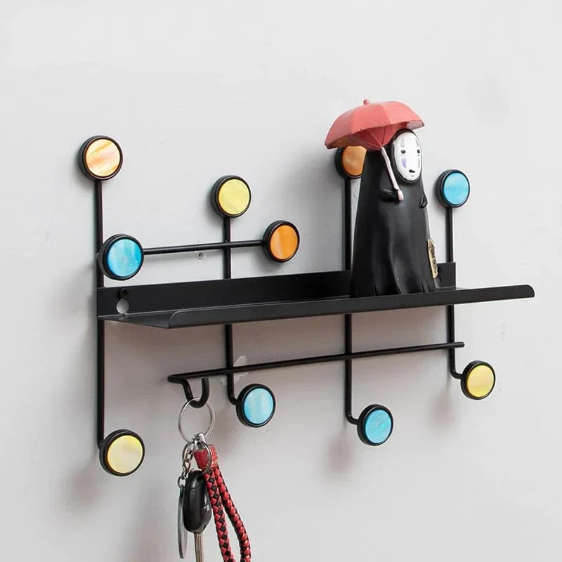 Nordic Style Wall Shelf With Hooks - Rectangle